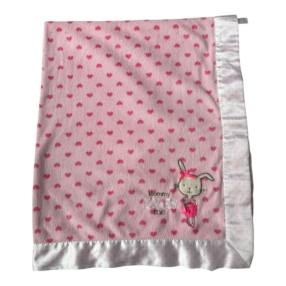 Just One You Carter's Mommy Loves Me Pink Heart Bunny Rabbit Baby Blanket Satin